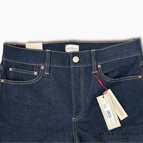 Alice + Olivia **NWT** SB High Rise Bell Flare Leg Jean in Dark Rinse Blue Denim - Picture 15 of 16